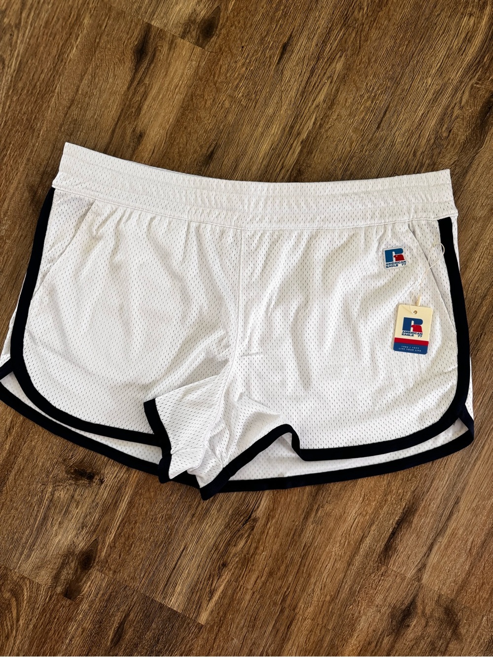 American Eagle Women Russell Athletic White Mesh Shorts Size Large